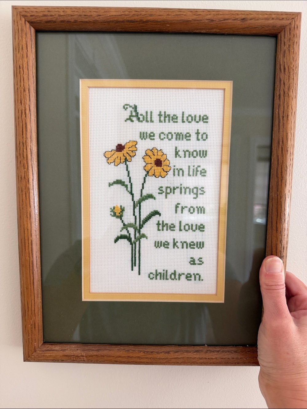 Framed Cottagecore Cross-Stitch Floral Quote Wall Art.